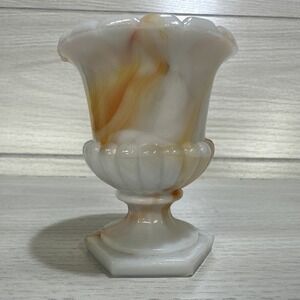 Arco‎ Agate Orange & White Slag Glass Urn Toothpick Holder Vintage 3.25x2.5"